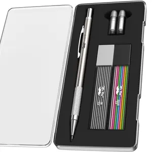 Mr. Pen - Metal Mechanical Pencil Set with 2mm HB & Colored Lead Refills, 4 Erasers, 12 Leads Each, Ideal for School, Office, Drawing, Sketching, Note Taking
