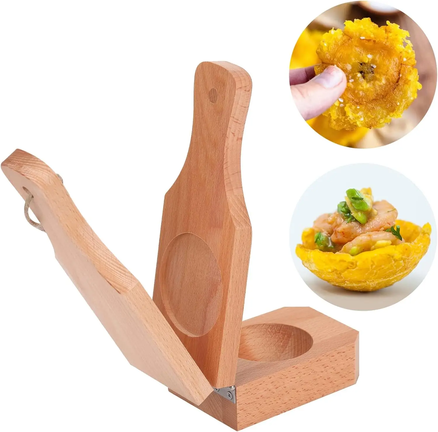 Wood Tostonera Plantain Press Maker, Jumbo Wooden Tostones Smasher, Crispy Green Plantain Chips & Patacones Press, Fried Plantain Kitchen Tool, Traditional Latin Cooking Gadget for Home & Restaurant