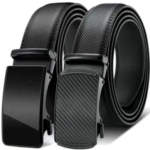 Mens Ratchet Belt with Genuine Leather, Jeans Belt for men (One size, can be cut to adjust length)