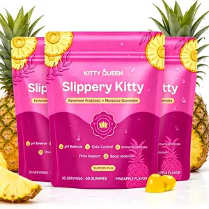 Slippery Kitty Gummies XOS Prebiotic Slippery Elm Probiotic Gummies for Feminine Intimate Care, Natural pH Regulator & Vaginal Dryness Relief Chews 60ct