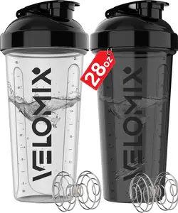 2 Pack - 28 oz Protein Shaker Bottles with Wire Whisk - Leak Proof Shaker Cups for Protein Shakes