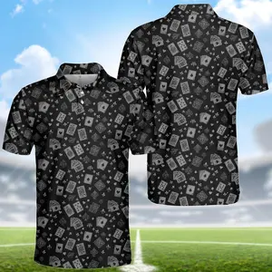 Poker Card Button Down Shirt – Black White Casino Gambler Polo for Men Women Youth