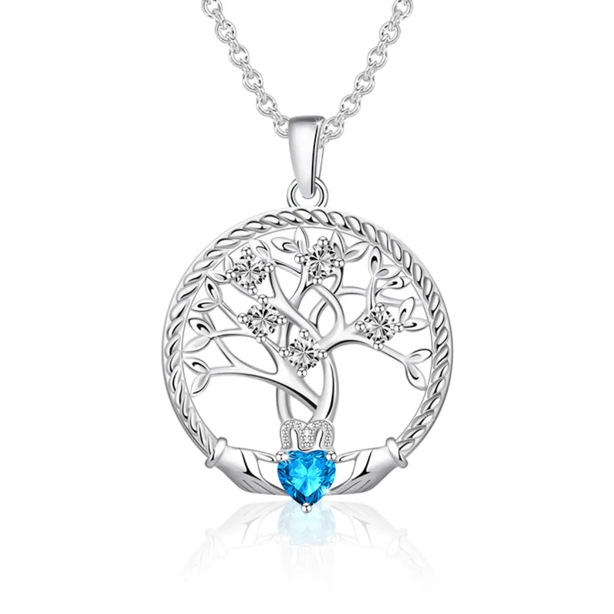 Women's 925 Sterling Silver Birthstone-Inspired Tree of Life Heart Pendant Necklace - Casual Unisex Jewelry Gift for Her for Birthday, Anniversary