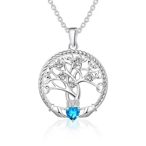 Molenia Tree of Life Necklace for Women, 925 Sterling Silver Birthstone Family Tree of Life Pendant Birthday Gifts