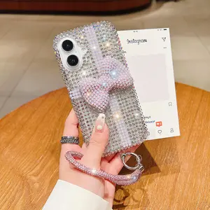 Elegant Bow Phone Case, Sparkling Rhinestone Design, Luxury Gift Box Cover, Fits iPhone 13/14/15/16/17 Pro/Plus/Pro Max