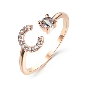 Zircon A~Z letter open ring name initials hand jewelry men and women wedding anniversary birthday gift