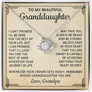 To My Granddaughter Necklace From Grandpa, Granddaughter Gifts From Grandpa, Love Knot Necklace For Granddaughter From Grandpa, Sentimental Gift with Message Card & LED Box