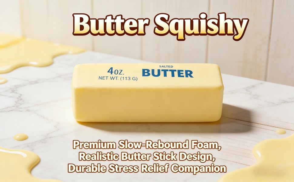 Squeeze Ball Realistic Butter Stick Soft Squeeze Toys, Upgrade Stress Relief Fidget Toys Wet Slow Rebound Stress Relief Toy, Slow Rebound Cute Butter Squeeze Stress Balls (Beige)