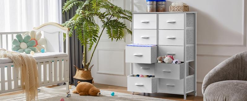 【Deal】Cupboards Cabinets Dresser - Fabric Storage Tower with 10 Drawers, Bedroom Organizer, Chest of Drawers with Fabric Bins
