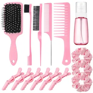 11 Piece Hair Styling Tools Set – Slick Back Hair Brush Kit with Rat Tail Comb, Wide Tooth Comb, Air Cushion Brush, Spray Bottle, Hair Pins & Bands for Styling Curly, Straight, Long & Short Hair