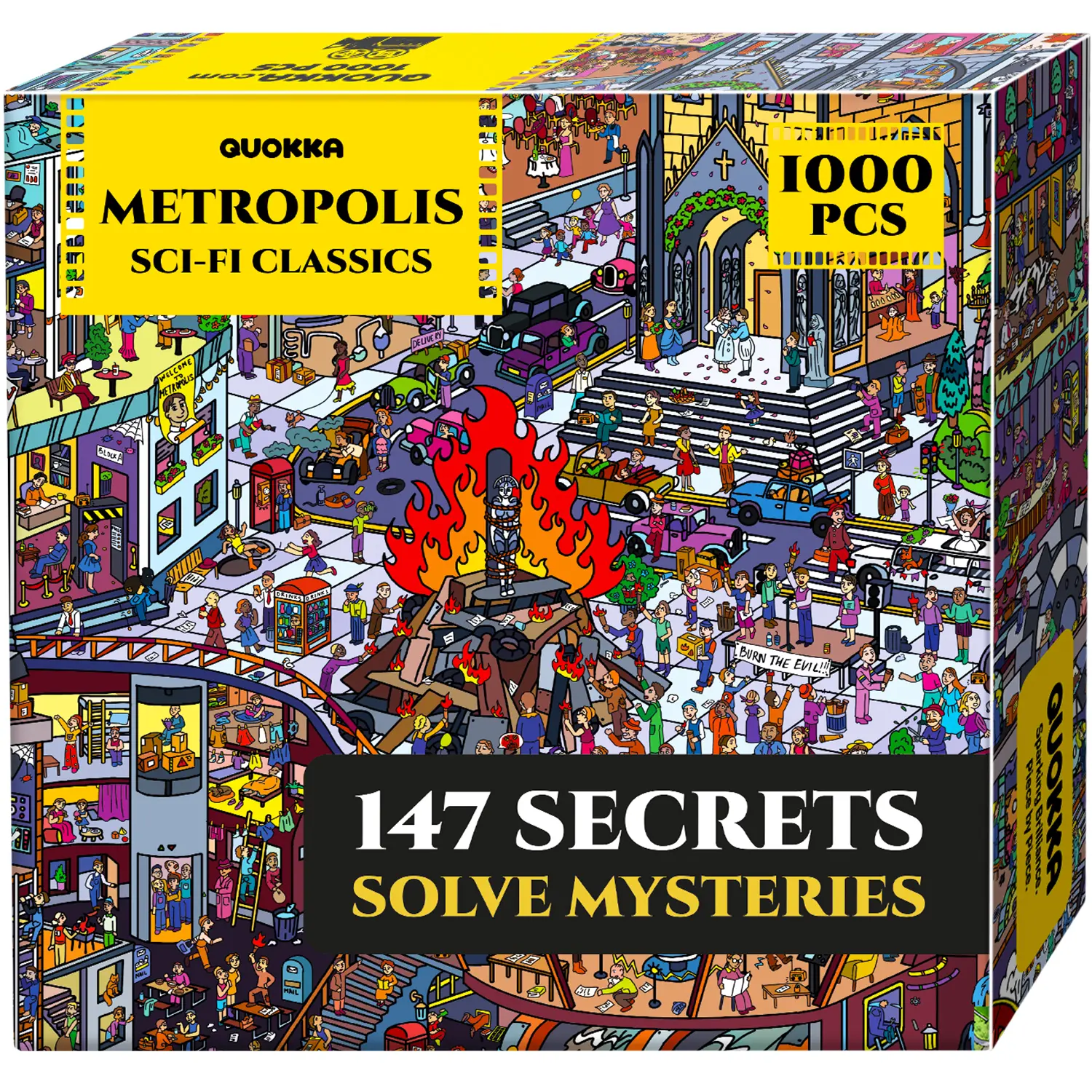 QUOKKA Premium Advanced 1000-Piece Expert Challenge Deep Focus Puzzle, Ages 15+, Cinematic Fantasy & Sci-Fi Art (1927 Metropolis Design), 147 Hidden Secrets, Memory Training, Observation Exploration, Art Puzzles Gift for Collectibles, Challenge Puzzle Gam
