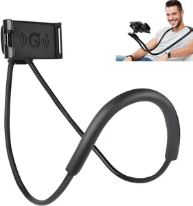 Cell Phone Stand Hanging on Neck Upgraded, Hands-Free Mobile Phone Holder Clip on Bed/Table 360° Rotation Iphone Tablet Mount Bracket, 27.6''/70 Cm Length for 4.7''-6.7'' Screen Juerly