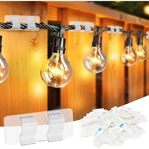 Dazzle Bright Hooks for Outdoor String Lights Clips, 60Pcs Heavy Duty Cable Clips Waterproof Adhesive Strips for Hanging Christmas Light, Outside UV-Resistant Clear Sticky Cord Holders Rope Organizer