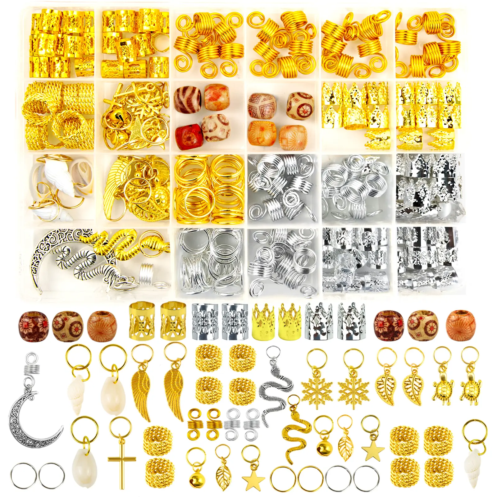 241 PCS Hair Jewelry Gold Hair Jewelry for Braids Loc Jewelry for Hair Dreadlock Metal Gold Silver Clips Shells Imitation Wood Beads Hair Charms Women Adjustable Cuffs Braiding Hair Rings Decoration hair beads