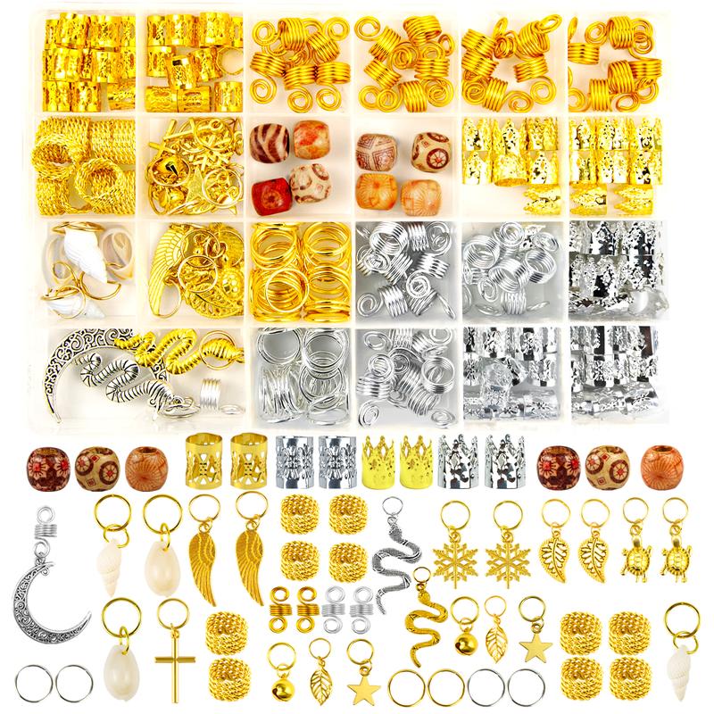241 PCS Hair Jewelry Gold Hair Jewelry for Braids Loc Jewelry for Hair Dreadlock Metal Gold Silver Clips Shells Imitation Wood Beads Hair Charms Women Adjustable Cuffs Braiding Hair Rings Decoration hair beads