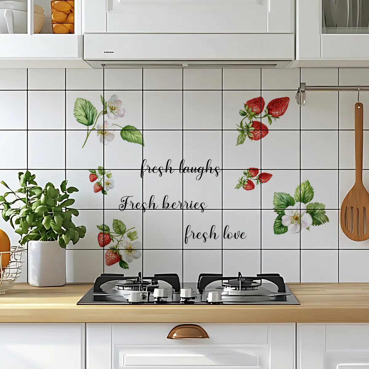 A (30*60cm) butterfly strawberry leaf 2D flat Decorative wall sticker, home decoration self-adhesive wall sticker, M20951-NC