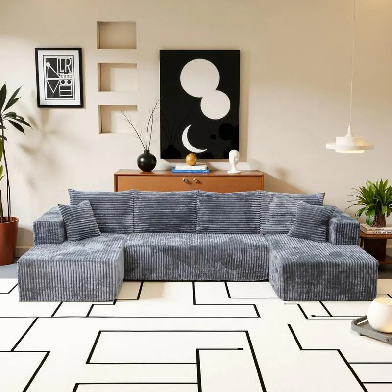 Gray U-shaped boneless sofa