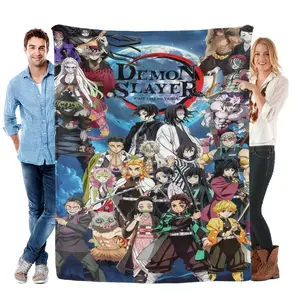 Demon Slayer Anime Hashira Flannel Throw Blanket Tanjiro Nezuko Zenitsu Fleece Plush Cozy Nap Blanket for Couch Sofa Bed Gaming Room Decor Kimetsu no Yaiba Fan Art Gift for Teens Adults Birthday Christmas All-Season Lightweight Warm Microfiber