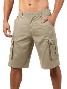 COEVALS CLUB Men's 100% Cotton Relaxed Fit Cargo Shorts, 6 Pockets, Fabric Belt, for Casual Work, Outdoor Hiking, Summer Menswear