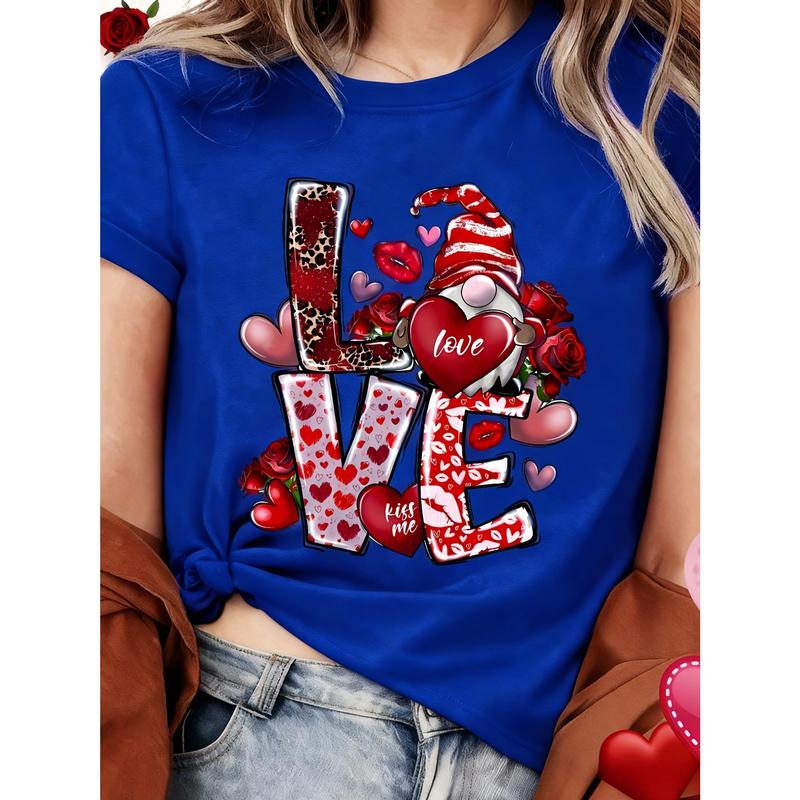 100% pure cotton, cute short heart-shaped rose print short-sleeve round ...