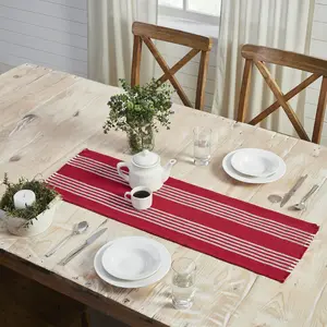 Arrie Red Stripe Fringed Table Runner