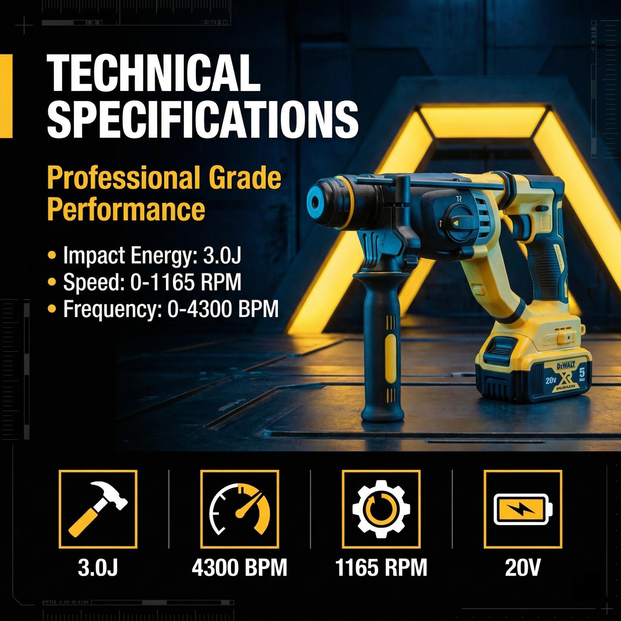 Dewalt DCH263 Cordless Rotary Hammer Drill – 20V Lithium-Ion, 3.0J Impact, Ideal for 6-20mm Concrete Drilling – Includes Battery & Charger