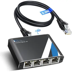 Gigabit Ethernet Splitter 1 to 4 High Speed 1000Mbps with 3.3ft LAN ,  1 in 4 Out RJ45 Port Internet Splitter for Cat5e/6/7/8, Plug and Play, 4 Devices Simultaneously Networking