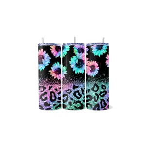 Rainbow Sunflower Leopard Glitter Tumbler