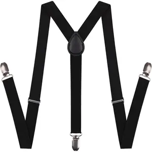 Black Suspenders for Men and Women Adjustable Suspender Elastic 1 inch Wide with Heavy Duty Clips