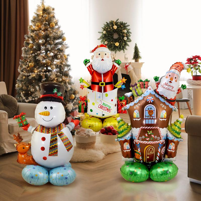 YoungSa 6PCS Inflatable Christmas Balloons,Large Size 3D Standing Foil Balloon Set,Santa Claus,Christmas Tree,Xmas Socks,Xmas House,Snowman,Bell Gift Box,Indoor and Outdoor christmas decorations,for Xmas New Year Decorations,Xmas Party Supplies Photo Prop