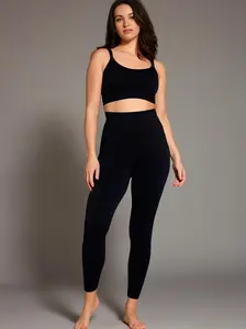 Cozy Basic Black Leggings for Women Minimalist Fit Reflective Logo on Waist Tight Form Fitting Bottoms Fits 12/14