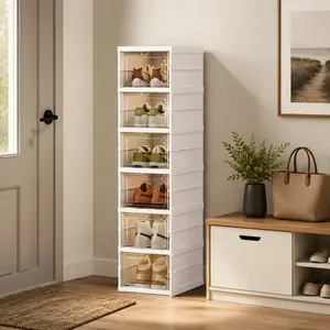 Durable Transparent PP Shoe Box Organizer Wall, Foldable Design, Multi-Functional Stackable Shoe Cabinet, Keeps Shoes Clean and Dust-Free
