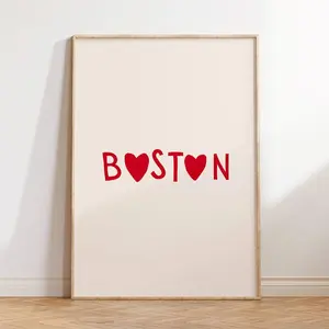 Cute Boston Print Boston Wall Art Boston Massachusetts Art Minimalist Heart Poster Boston Decor Boston MA Print Poster (UNFRAMED)