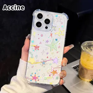 Compatible with iPhone 17 Air 16 E 15 14 13 12 Pro Max Plus 11 Whimsical Star Dream Pattern Transparent Non-Yellowing Phone Case Featuring Strengthened Four Corners Soft Back for Drop Protection