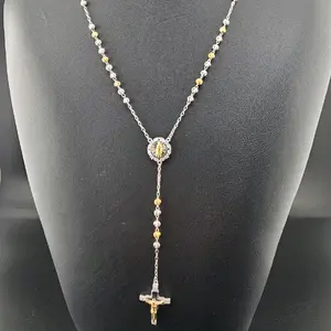 Silver Moissanite rosary , 18-in Everyday Wear Catholic Prayer Bead Necklace