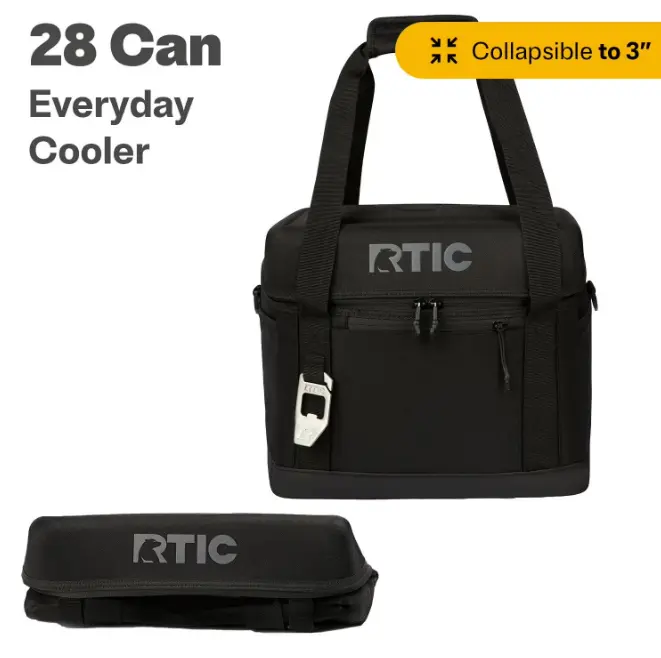RTIC 28 Can Everyday Soft Cooler, 27 qt Collapsible with Bottle Opener, Black