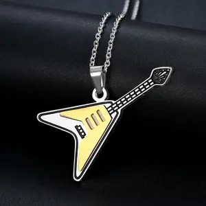 Hip Hop Punk Cool Guitar Pendant Stainless Steel Necklace, Suitable for Both Men and Women, Suitable for Wearing Accessories in Various Occasions