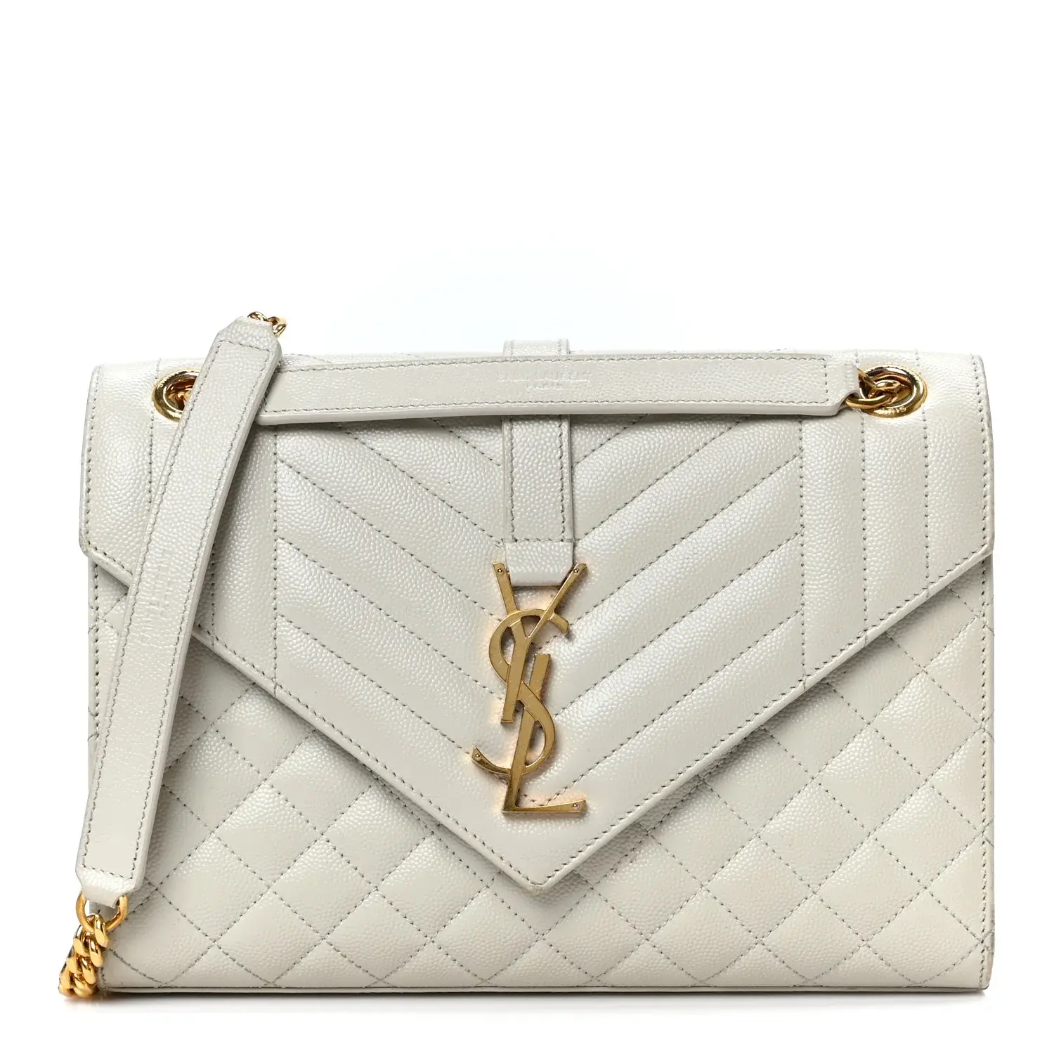 Pre-owned Yves Saint Laurent Leather Shoulder Bags Grain De Poudre Textured Mixed Matelasse Medium Triquilt Monogram Satchel Crema Soft