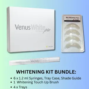 Whitening Bundle Kit: Venus White Pro Syringes 35% Carbamide Peroxide, Touch Up Brush and Trays - Tooth Whitening Advanced System Pack