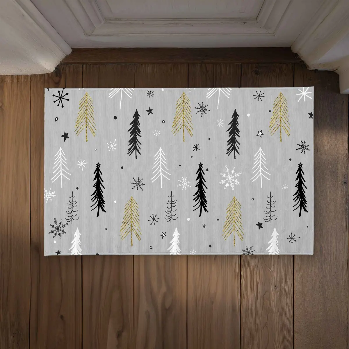 Begin Home Decor CODM21347M1NCL 21 x 34 in. Christmas Tree Pattern Door Mat - Gray Indoor & Outdoor Decor