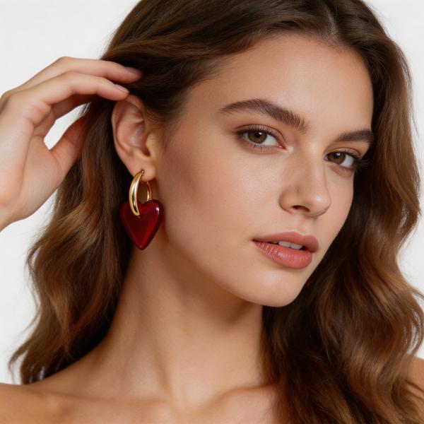 ANDKISS Retro Red Heart Dangle Earrings. A Premium, Niche-Design Accessory Featuring a Deep Red Heart Motif. The Ultimate Choice for "It Girls" and a Stunning Statement Piece for Photoshoots. The Perfect Gift for Her.