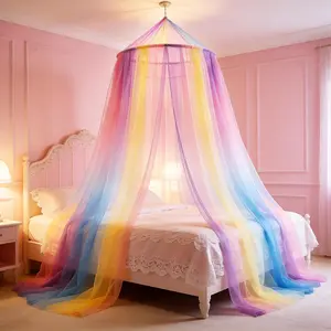 Hanging Princess Dome Rainbow Mosquito Net Bed Canopy Curtains for Girls Adults Baby Crib Bedroom Decor Bed Tent