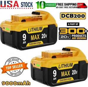 2 PACK 9.0Ah Replace for Dewalt 20V Max Battery DCB206 DCB204 DCB200, Compatible with Dewalt 20V Cordless Power Tools