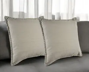 HomeRoots 2-Piece Light Gray Cotton Square Throw Pillow Set - Home Decorative Cushion, Soft-Touch Pillow, Removable Cushion Cover Set