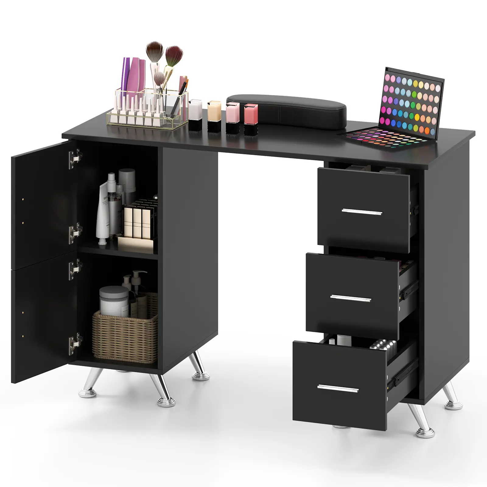COSTWAY - Wooden Manicure Table Nail Desk with Drawers Wrist Rest-Black COSTWAY - Wooden Manicure Table Nail Desk with Drawers Wrist Rest-Black