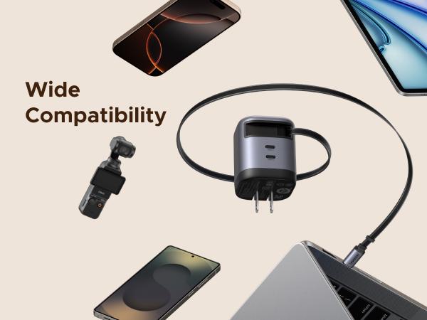 UGREEN 45W/65W/75W/100W 3 in 1 Compact GaN Charger, Retractable USB C Fast Wall Charger with Foldable Plug, Compatable for iPhone 17/16 Series, Galaxy, Pixel, iPad-Cellphone Electronic portable charger,TikTokShopBlackFriday ,TikTokShopHolidayHaul