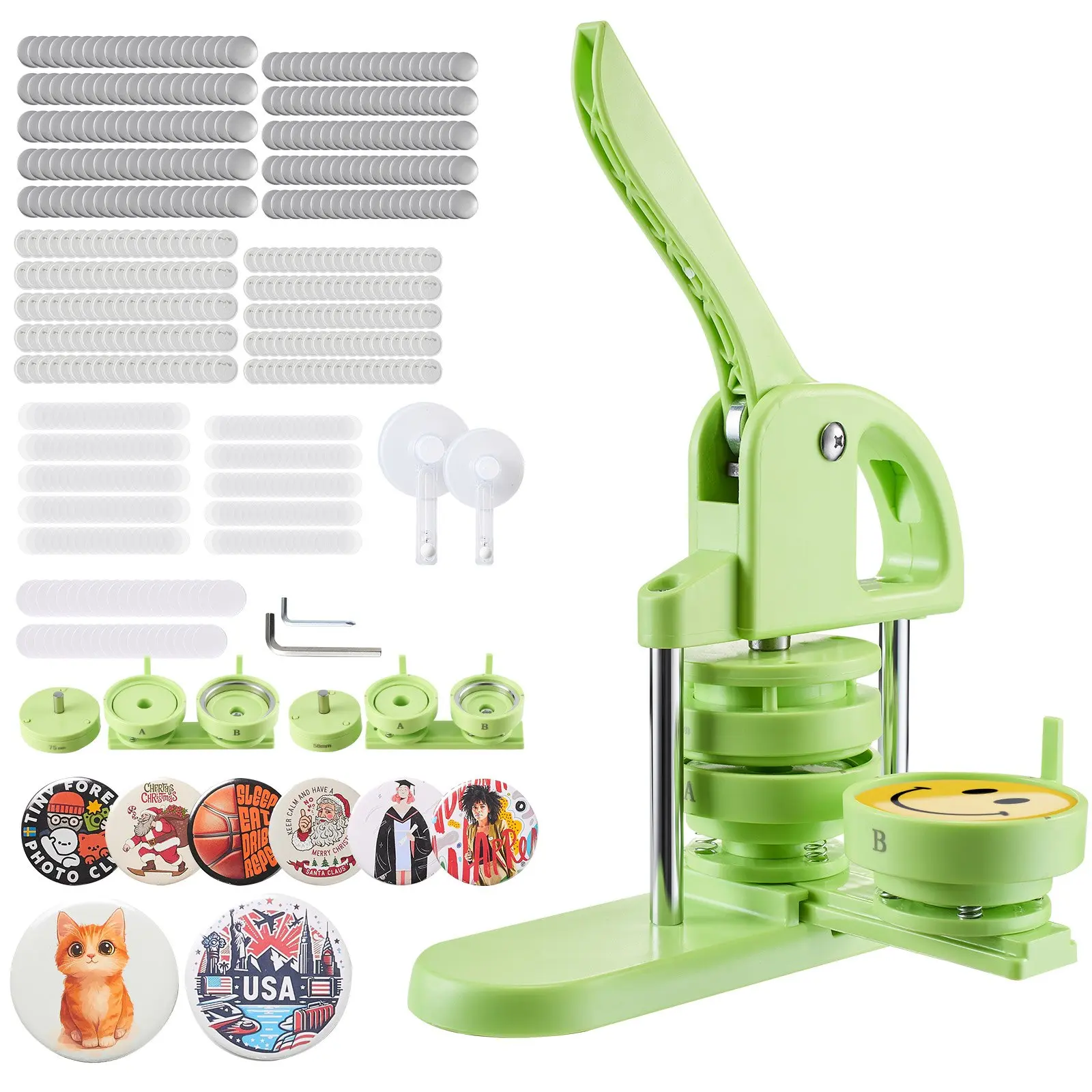 【Summerfinds】VEVOR Panda Theme 2-in-1 Badge Maker Machine Tool Kit, 2.28/2.95 in ABS Plastic Button Kit with 200 Pcs Pin Parts, Circle Cutter, Magic Book, Reinforced Ergonomic Handle, Keychains for DIY Crafting, Personalized Gifts, Green