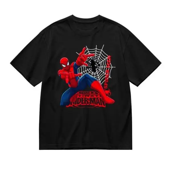 Marvel Spider-Man Graphic Short Sleeve T-Shirt, Soft Cotton Casual Anime Printed Tee With Web Pattern, Unisex For Teen Boys Girls, Street Style Versatile Daily Wear