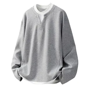 Fake two Henry collar sweaters, men's new loose casual and versatile long-sleeved pullover with bottoming shirt inside can be worn outside, men's and women's same long-sleeved T-shirt sweater, trendy and comfortable design, daily wear casual sweater