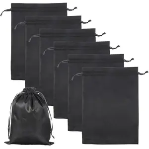 Satin Bags with Drawstring, 35x25cm Wig Bags Storage Soft Hair Packaging Bag Travel Bag & Large Storage for Multiple Wigs, , Extensions, Salon Use (6 Black)